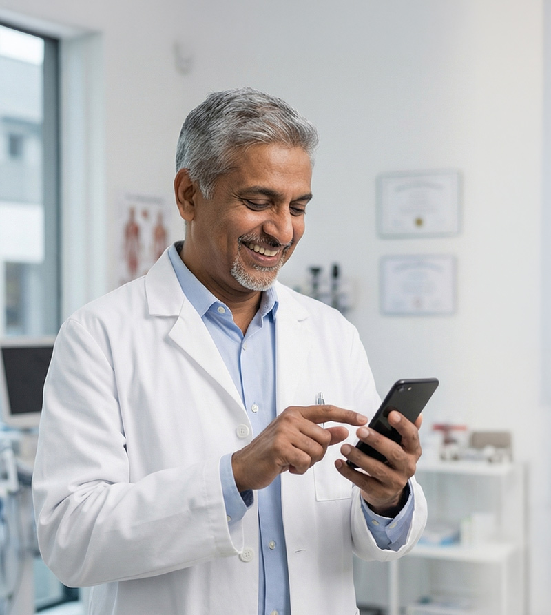 Doctor looking at patient data on computer